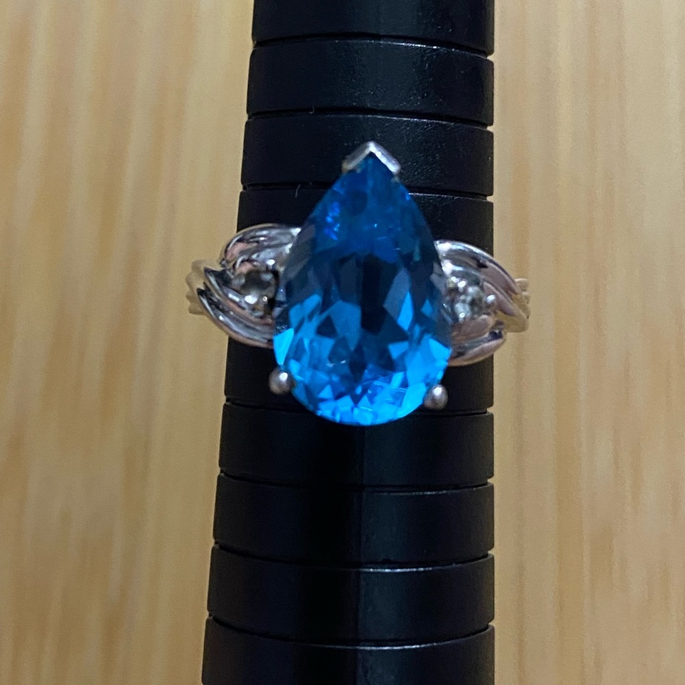 Women's Blue Stone Vintage Large Blue Topaz Silver Ring - Picture 13 of 16